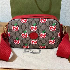 Gucci Red and Gray Crossbody Bag with Apple Motif